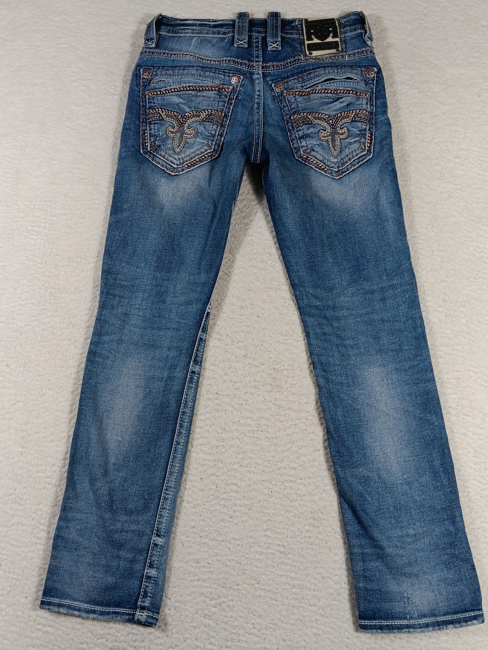 Rock Revival Jeans Mens 30x32 Blue Denim Shimon Slim Straight Distressed Rodeo